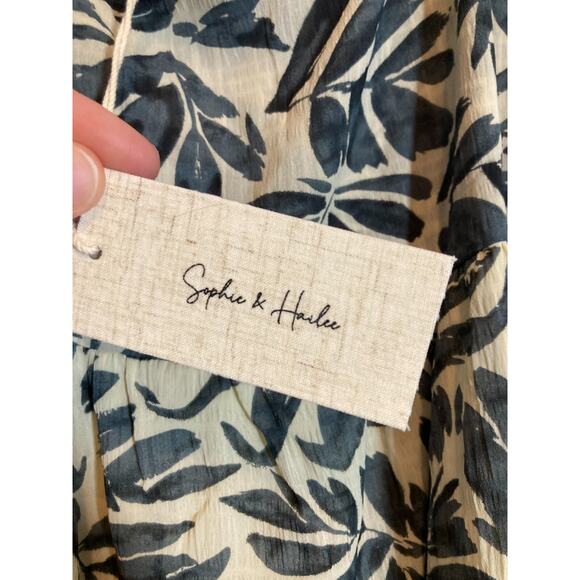 Sophie & Hailee Midi Dress Womens Large Midnight Blue Palm Tree Tropical Print - Picture 3 of 16
